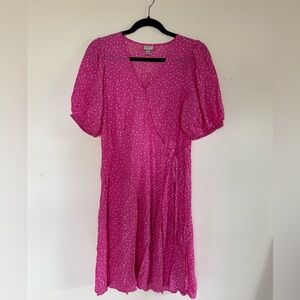 a new day Hot Pink Polka Dot Midi Wrap Dress